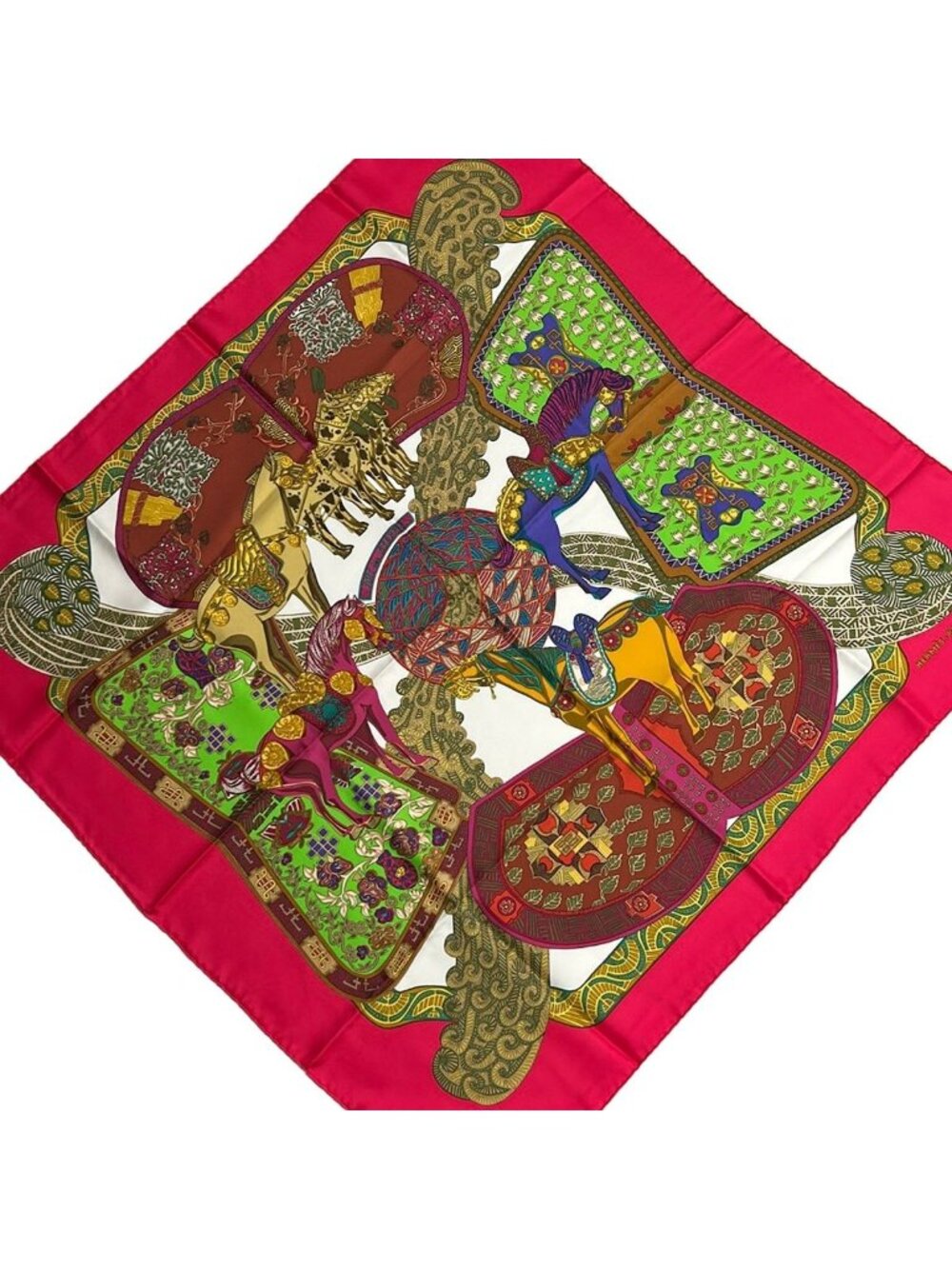 Hermes Scarf Carre 90 Pink Brown Multi Art Des Steppes